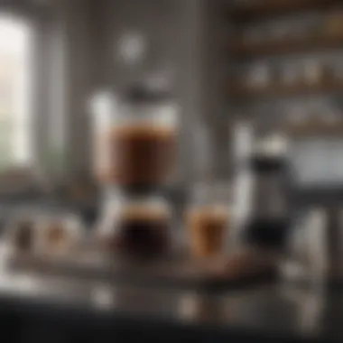 A professional coffee setup with brewing equipment and stylish glassware.