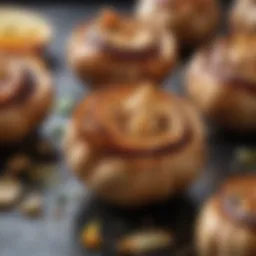 A close-up view of roasted garlic bulbs showcasing their caramelized exterior.