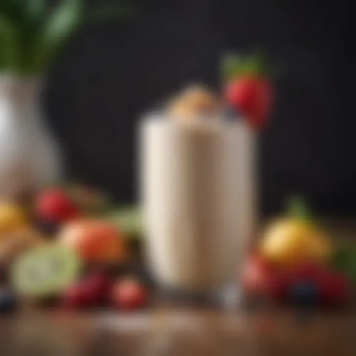 A creamy smoothie filled with colorful fruits in a glass