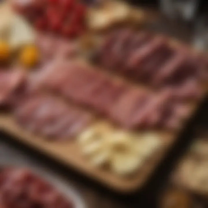 A close-up of unique flavor pairings on a charcuterie board