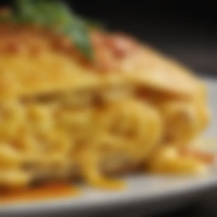 A close-up of a fluffy omelet showcasing its texture