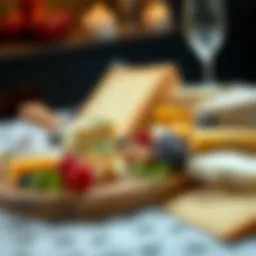 Elegant cheese board featuring a variety of cheeses