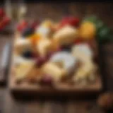 A beautifully arranged cheese platter showcasing a variety of cheeses, fruits, and nuts.