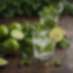 Fresh mint leaves and limes for mojito preparation