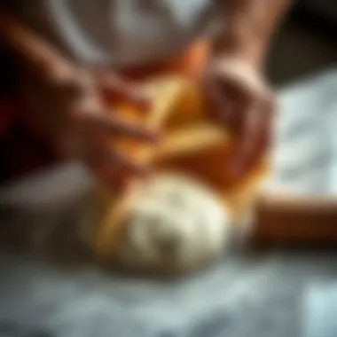 Artisan Dough Shaping Techniques An artisan's hands shaping the dough on a marble countertop, emphasizing the craftsmanship involved.