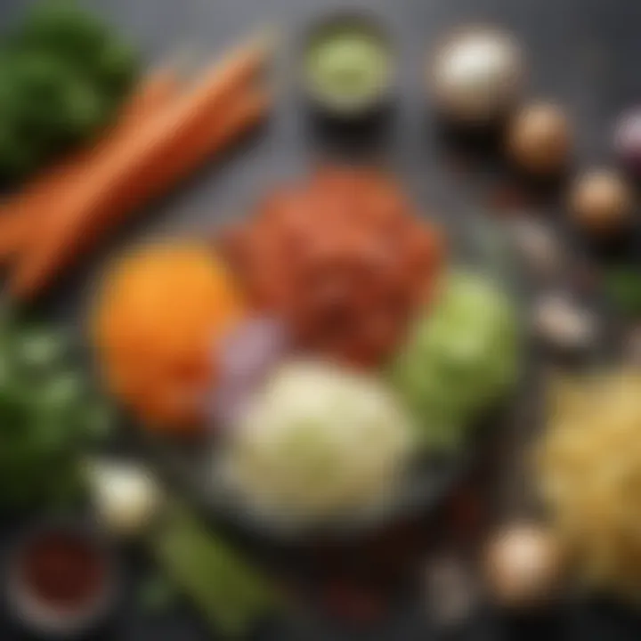 Freshly chopped vegetables including onions, carrots, and celery prepared for the sauce