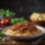 A rich and hearty bowl of spaghetti bolognese topped with fresh basil