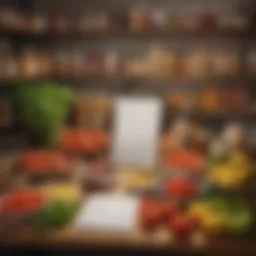 A neatly organized grocery list with fresh produce and pantry staples.
