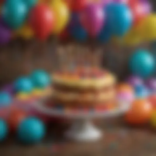 Colorful birthday decorations with balloons and banners