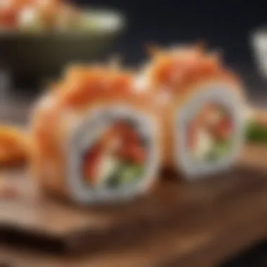 Exquisite Imitation Crab Sushi Roll A delicious sushi roll filled with imitation crab and vegetables