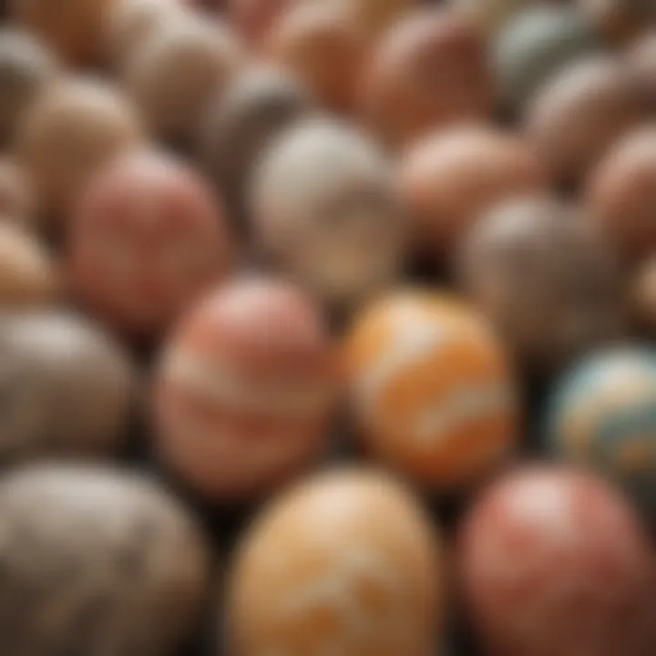 A close-up of an egg adorned with contemporary patterns and styles