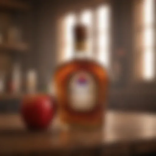 Bottle of Crown Royal Apple whiskey on a wooden table