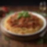 A vibrant plate of spaghetti bolognese garnished with fresh herbs