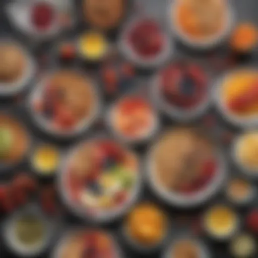 Colorful spread of healthy breakfast options including fruits and whole grains.