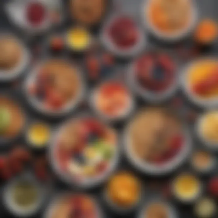 Colorful spread of healthy breakfast options including fruits and whole grains.