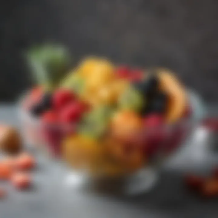 An elegant bowl filled with colorful fruits representing healthy snacking choices.