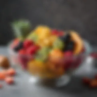 Colorful Fruit Bowl An elegant bowl filled with colorful fruits representing healthy snacking choices.