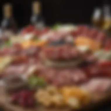 Exquisite Charcuterie Display An artfully arranged charcuterie platter showcasing a variety of meats and cheeses