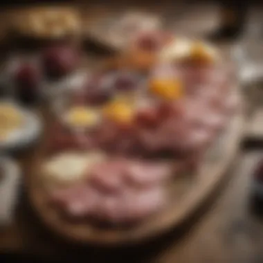 Rustic Charcuterie Elegance A sophisticated charcuterie board set against a rustic backdrop, inviting to guests