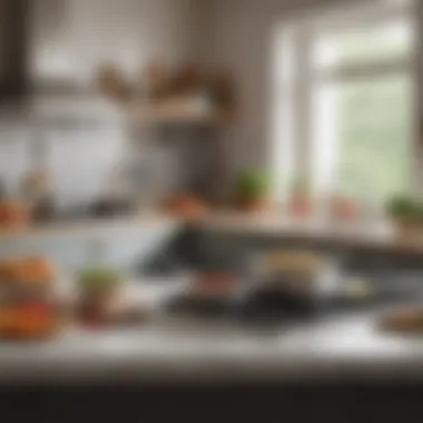 An inviting kitchen scene featuring a well-organized countertop with various cooking tools.