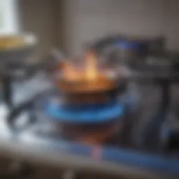 A sleek gas burner with blue flames