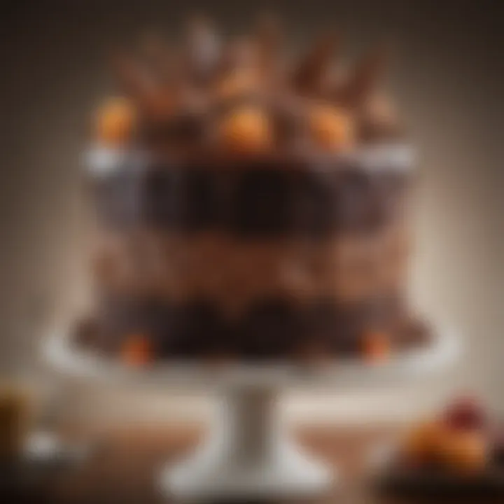 A beautifully decorated Devils Food Cake, highlighting creative frosting and garnishing techniques
