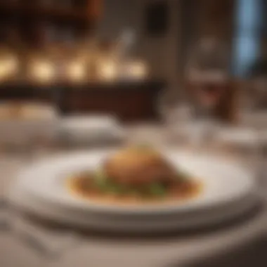 Intimate Dining Atmosphere A cozy dining setting with a single elegant place setting and soft lighting.