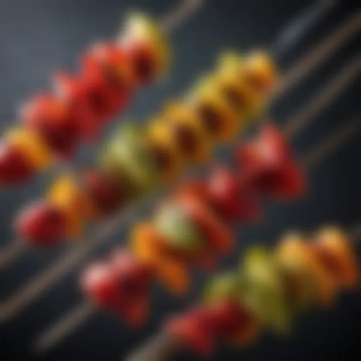 Close-up of tanghulu skewers showcasing vibrant fruits