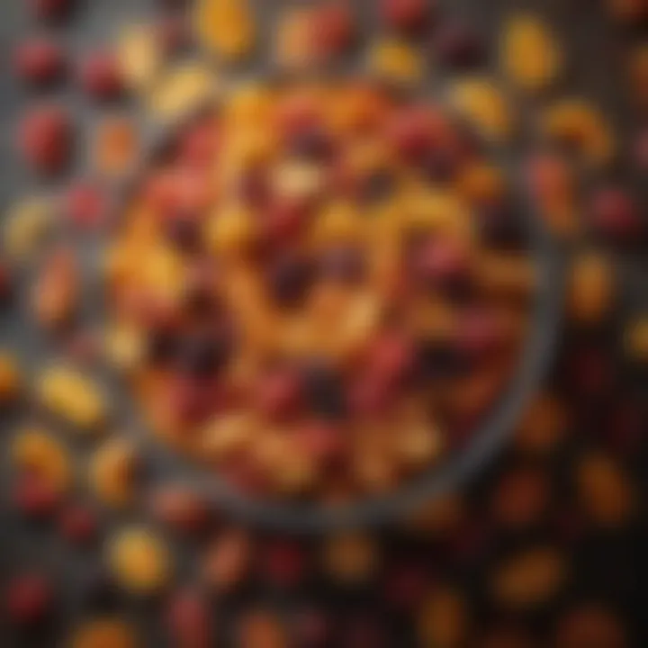 A bowl filled with colorful dried fruit pieces ready for use.