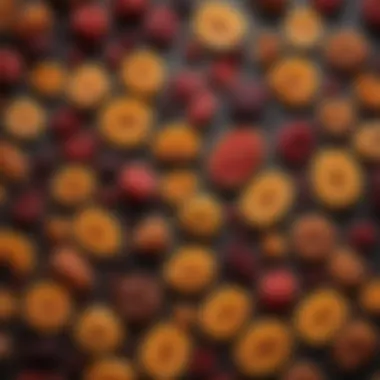 Artistic Arrangement of Dried Fruits A variety of dried fruits arranged artistically.