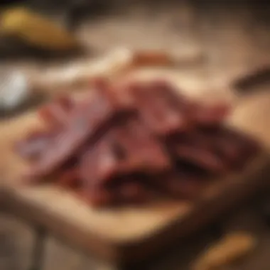 Savory Jerky for Outdoor Adventures Savory jerky displayed on a wooden surface