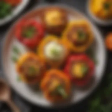 Vibrant Keto Stuffed Peppers A colorful plate of keto-friendly stuffed peppers with vibrant vegetables and cheese.