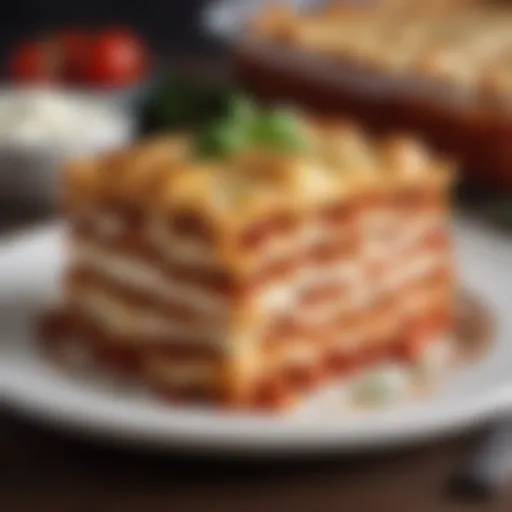 Layered lasagna with cottage cheese and rich tomato sauce