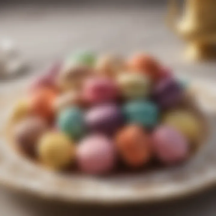 An elegant arrangement of macaroons on a decorative platter.