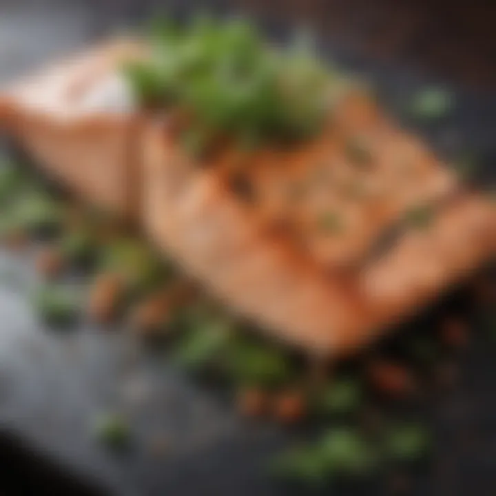 Grilled salmon topped with herbs