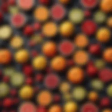 Artful Arrangement of Seasonal Fruits A selection of fruits arranged in an artistic manner.