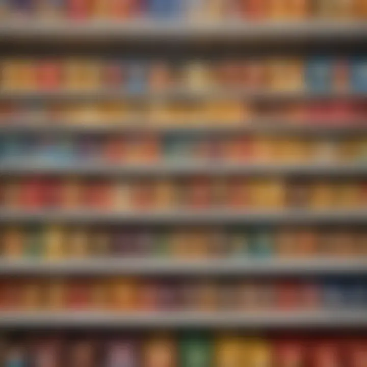 A labeled shelf displaying various chip flavors for easy identification.