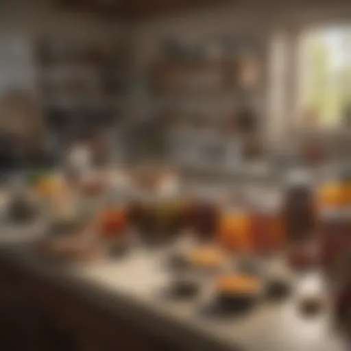 An array of essential canning tools neatly arranged on a kitchen counter.