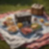 A compact picnic set neatly arranged on a picnic blanket