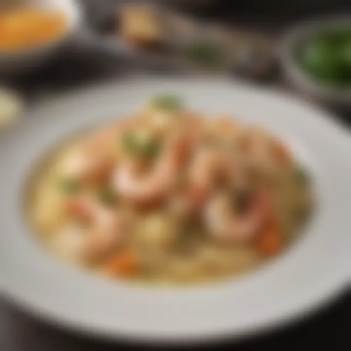 A plate of shrimp scampi garnished with parsley