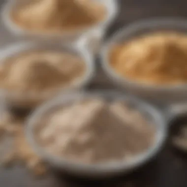 Examining Protein Powder Textures A close-up of protein powder scoops with different textures