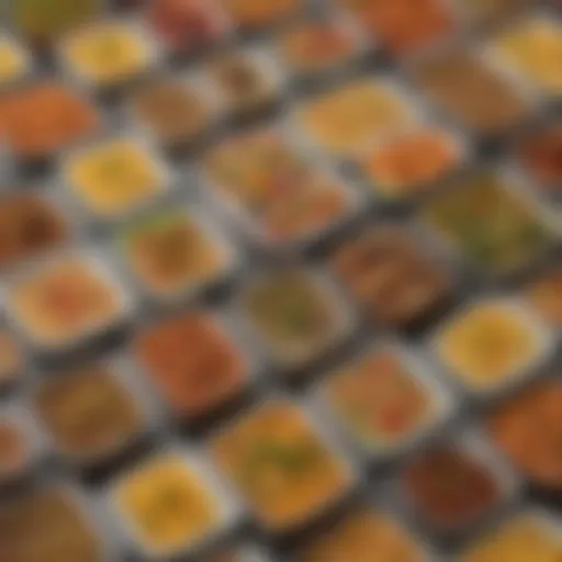A vibrant assortment of vegan microwavable meals displayed in eco-friendly packaging.