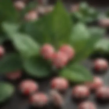 Close-up of peppermint leaves and candy