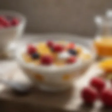 A refreshing bowl of yogurt topped with honey and fruits, a staple in Mediterranean diets.