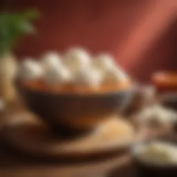 Traditional fufu served in a bowl with a vibrant background.