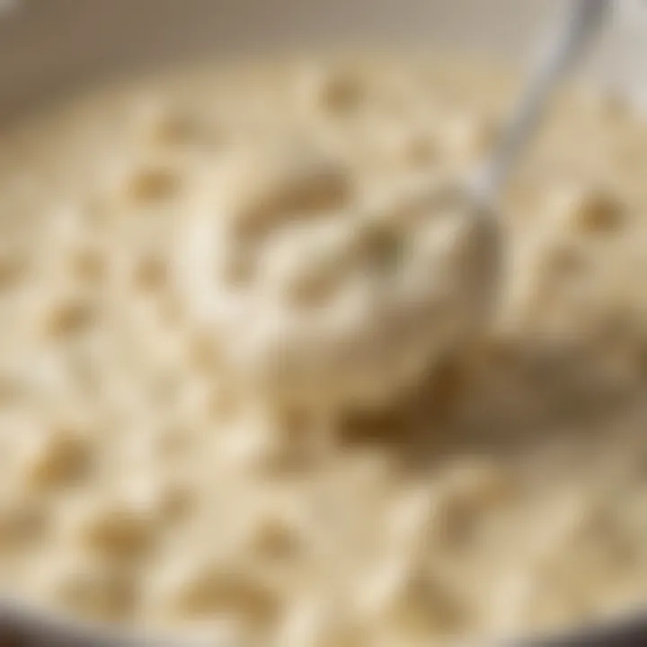 Close-up of creamy Alfredo sauce with garlic and parmesan