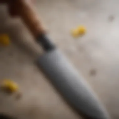 Close-up of a chef's knife from the Belgium knife set highlighting the blade's craftsmanship