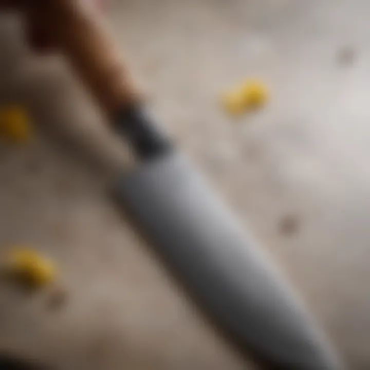 Close-up of a chef's knife from the Belgium knife set highlighting the blade's craftsmanship