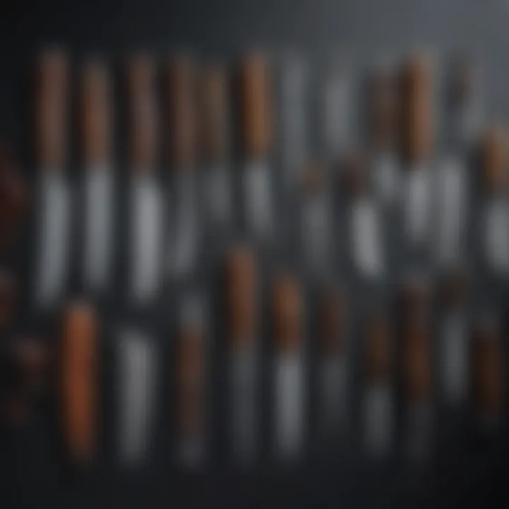 Display of different types of knives included in the Belgium knife set arranged artistically