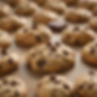 Close-up of chocolate chip cookie dough ready for baking